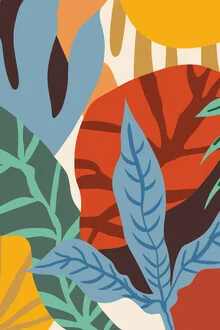 Wall art featuring colorful leaves, cheerful colors, and a vibrant, calming atmosphere.