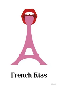 Illustration of a couple kissing in Paris, surrounded by a romantic atmosphere.