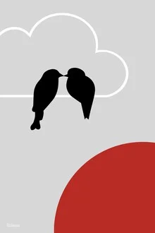 Wandbild von Atelier Posters: Vögel küssen sich vor einem romantischen Sonnenuntergang
