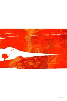 Wall art by Atelier Posters: illustration of an orange countryside with birds