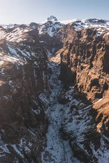 Photo art by Jean Claude Castor: tranquil canyon in Iceland with glaciers and mountains