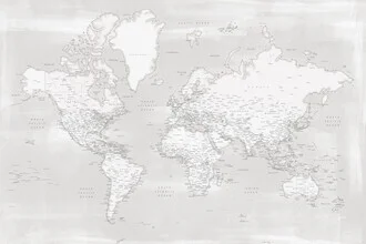 Wall art by Rosana Laiz García: Detailed world map in warm gray tones
