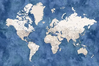 Detailed world map featuring cities, conveying a calm and inviting atmosphere.