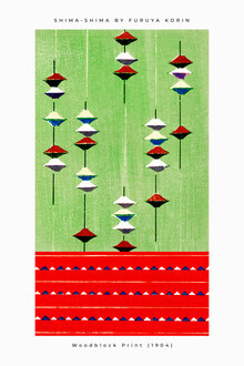 Japanese Vintage Art, Rot-grüner Furuya Korin Druck aus Shima-Shima