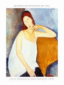 Wall art by Amedeo Modigliani: portrait of Jeanne Hébuterne in soft colors.