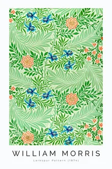 Illustration by William Morris: Larkspur pattern in soft colors and floral shapes