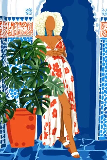 Illustration of an exotic woman in modern Bohemian style, colorful and culturally inspired.