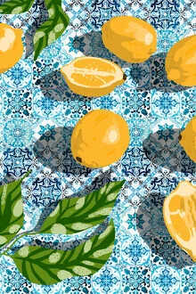 Colorful wall art by Uma Gokhale: Tropical lemon tiles with a cheerful, summery vibe