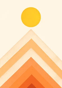 Illustration by Florent Bodart: stylized mountain landscape in warm yellow tones.
