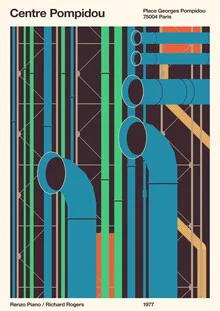 Wall art by Florent Bodart: stylized depiction of the Centre Pompidou