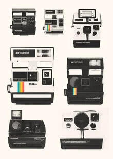 Wall art by Florent Bodart: colorful illustration of various instant cameras