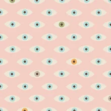 Illustration by Florent Bodart: playful pattern with many eyes in pink