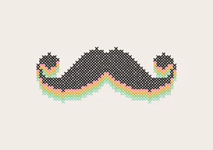 Illustration of a mustache with a playful expression and vibrant colors.