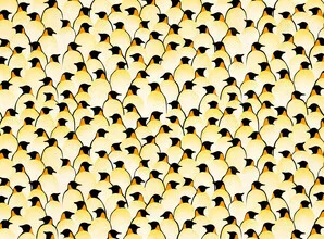 Illustration by Florent Bodart: cheerful penguins in a winter landscape